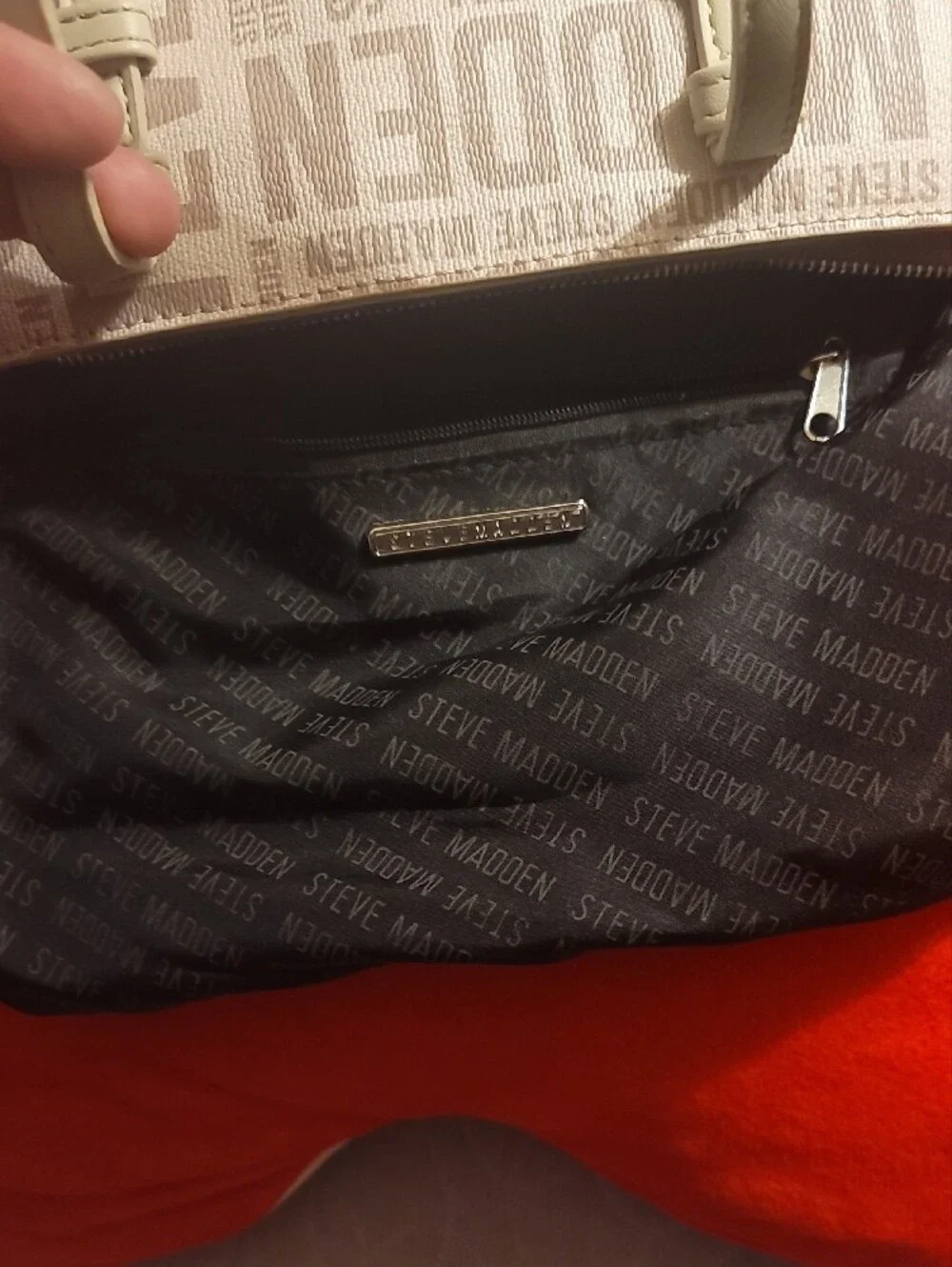 Steve Madden Beige Logo Shoulder Bag with SM Accent